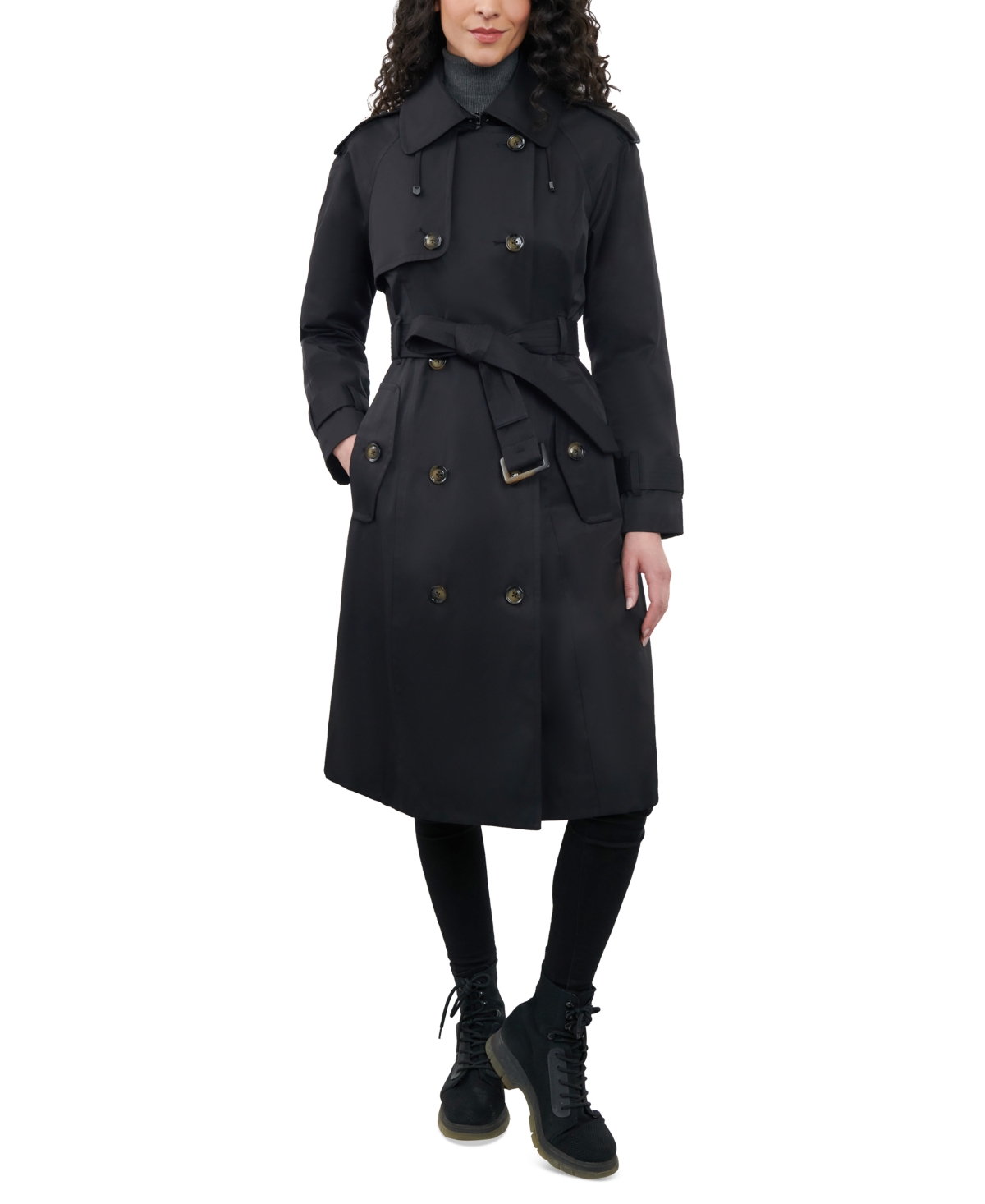 London Fog Women's 42" Double-Breasted Hooded Trench Coat