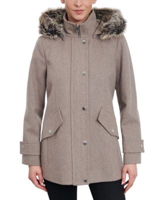 Faux fur hooded wool car coat london fog on sale