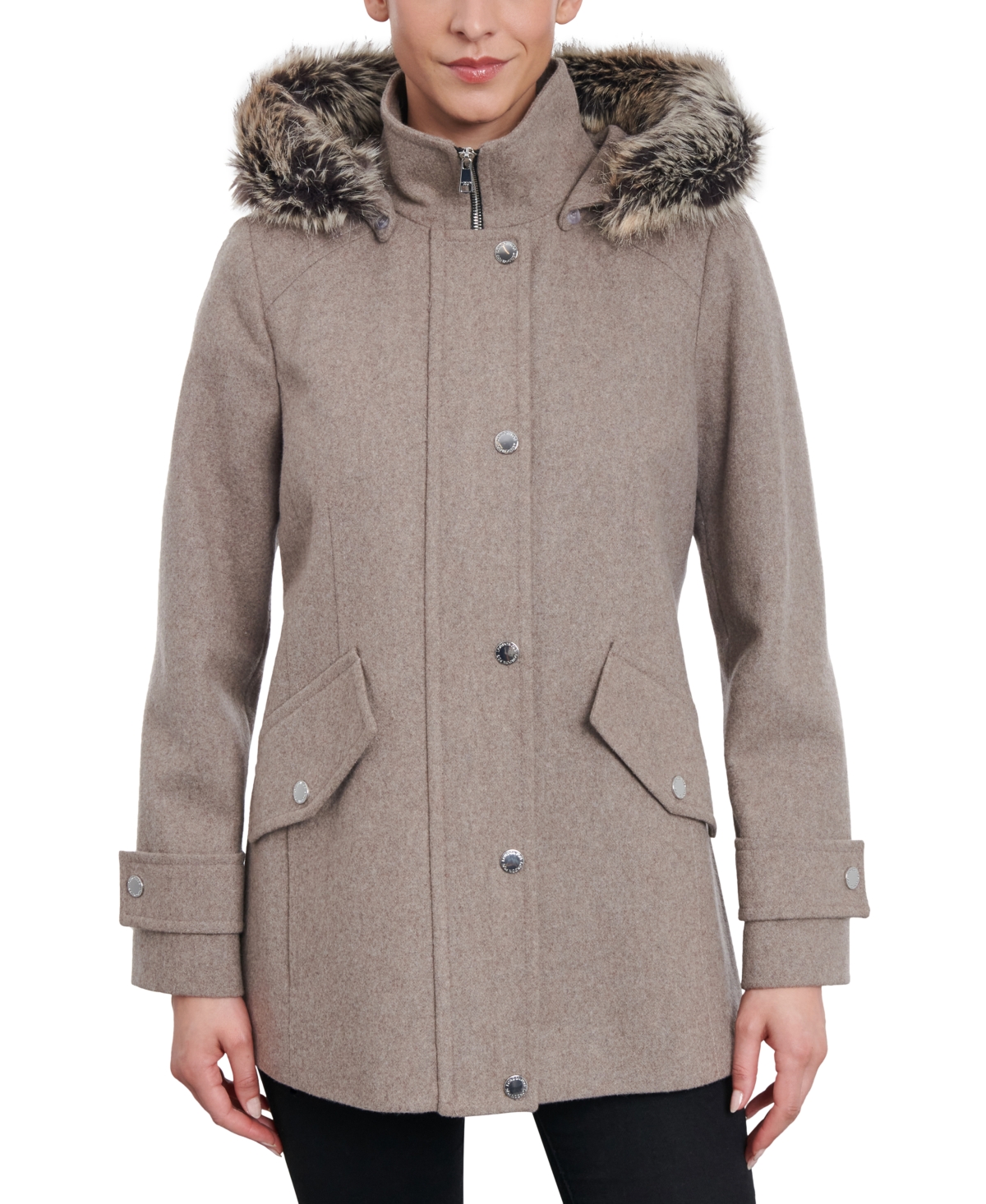 London Fog Women's Faux-Fur-Trim Hooded Walker Coat