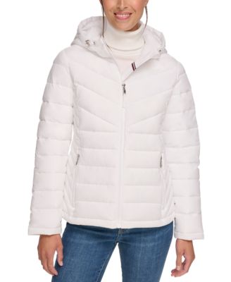 Tommy sale Hilfiger Women's Packable Hooded Puffer White Jacket size: L