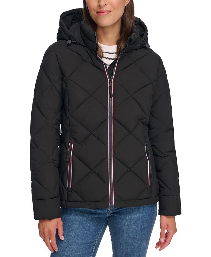 Vince Camuto Women's Belted Quilted Hooded Puffer Coat - Macy's