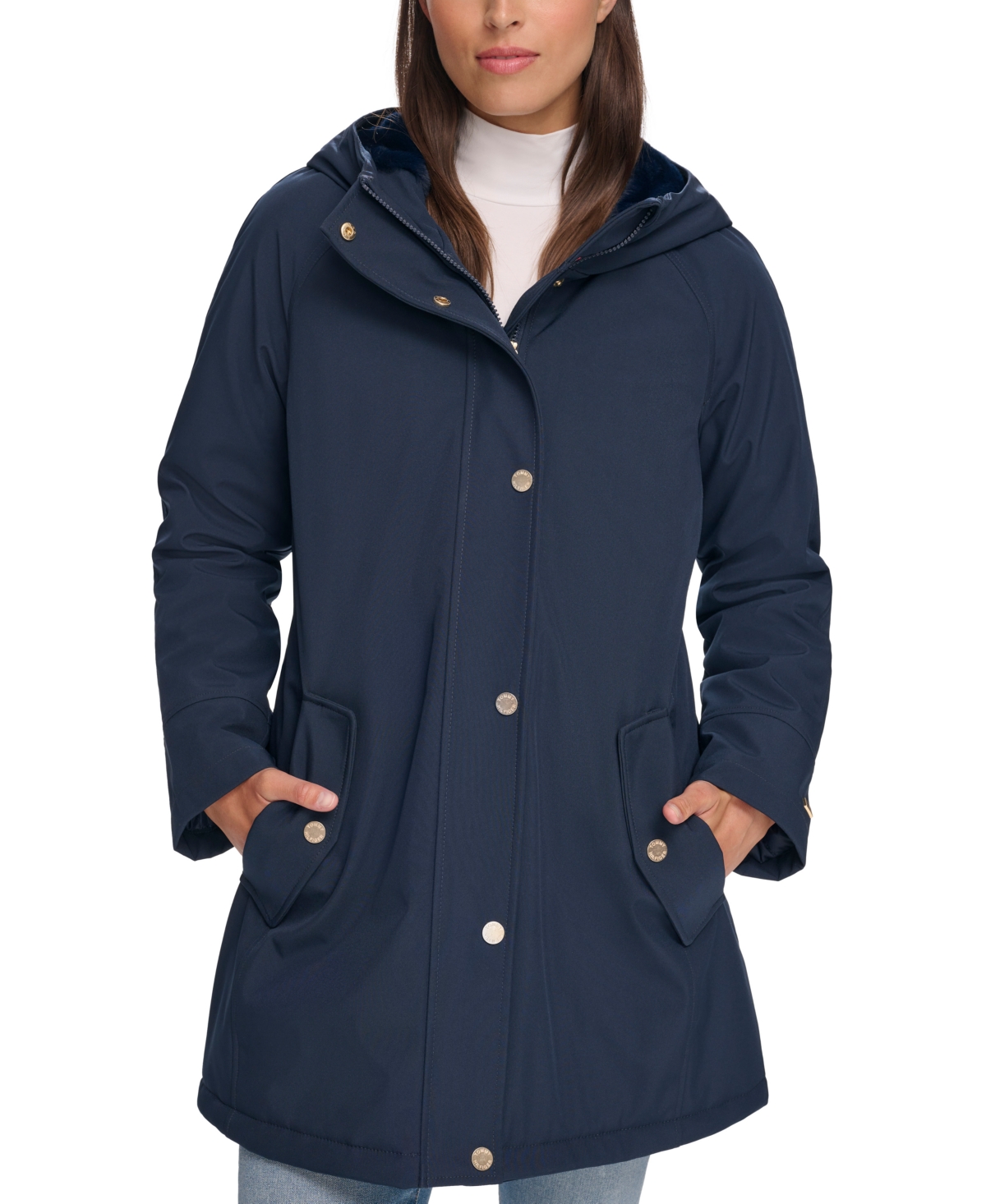 Tommy Hilfiger Women's Hooded Anorak Raincoat In Navy