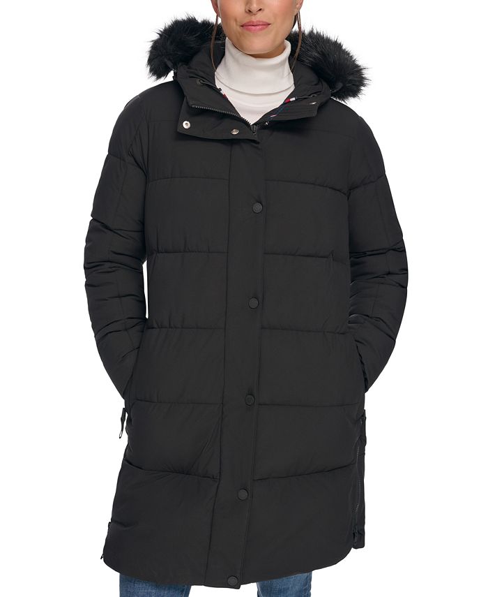 Tommy Hilfiger Women's Faux-Fur-Trim Hooded Puffer Coat, Created for ...