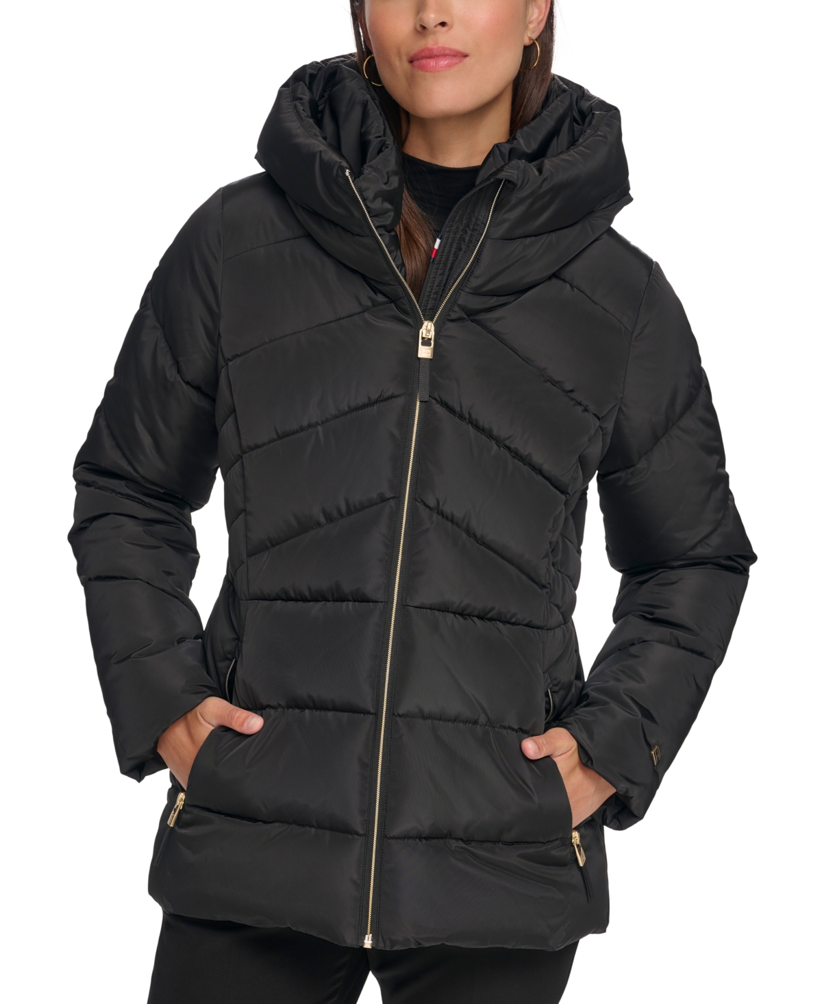 Shop Tommy Hilfiger Women's Hooded Puffer Coat In Black