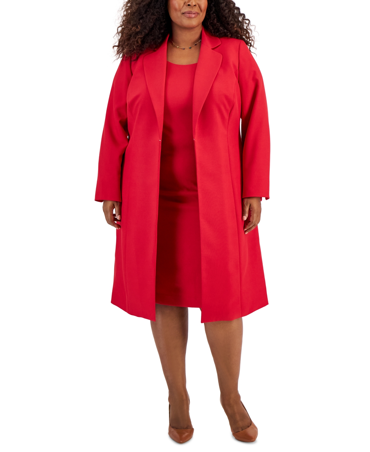 Plus Size Topper Jacket & Sheath Dress Suit - Cherry