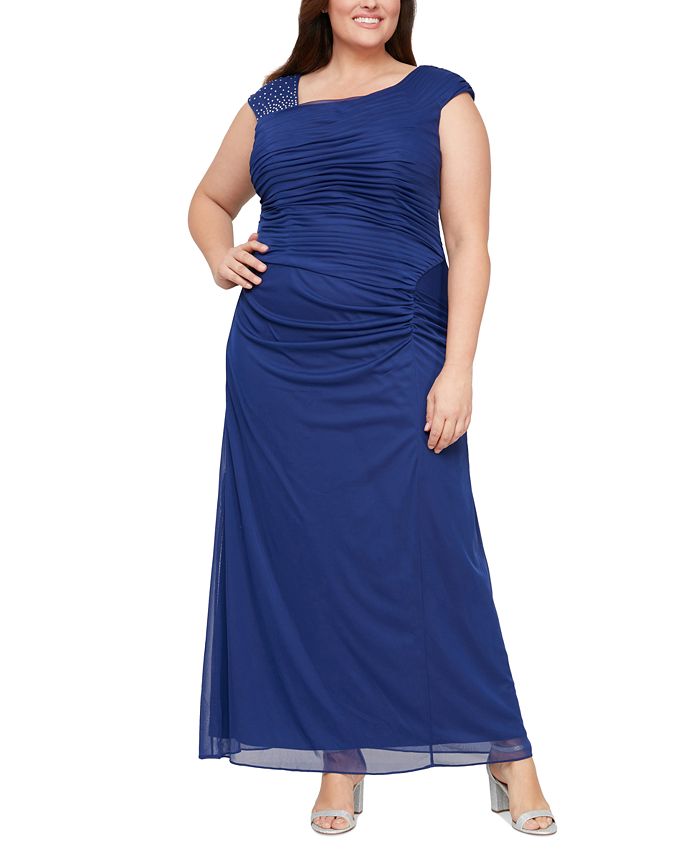 Alex Evenings Plus Size Sleeveless Ruched Rhinestone Detail Gown