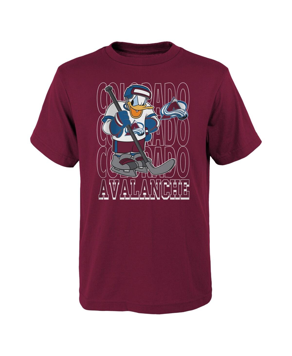 Outerstuff Kids' Big Boys And Girls Burgundy Colorado Avalanche Disney Donald Duck Three-peat T-shirt