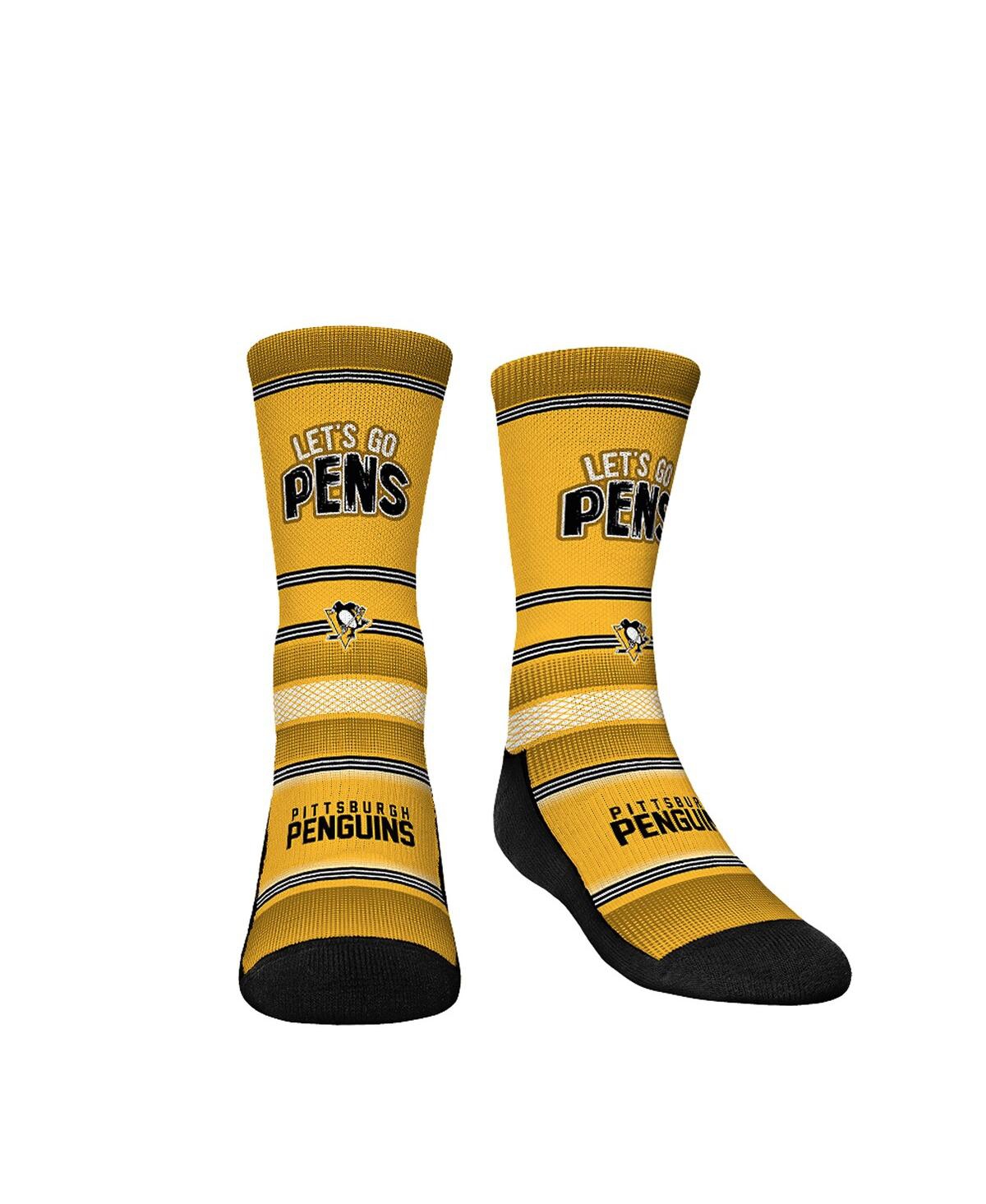 Rock 'em Kids' Youth Boys And Girls  Socks Pittsburgh Penguins Team Slogan Crew Socks In Yellow