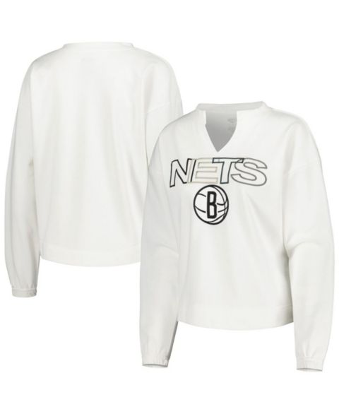 Женская футболка Concepts Sport White Brooklyn Nets Sunray Notch Neck Long Sleeve