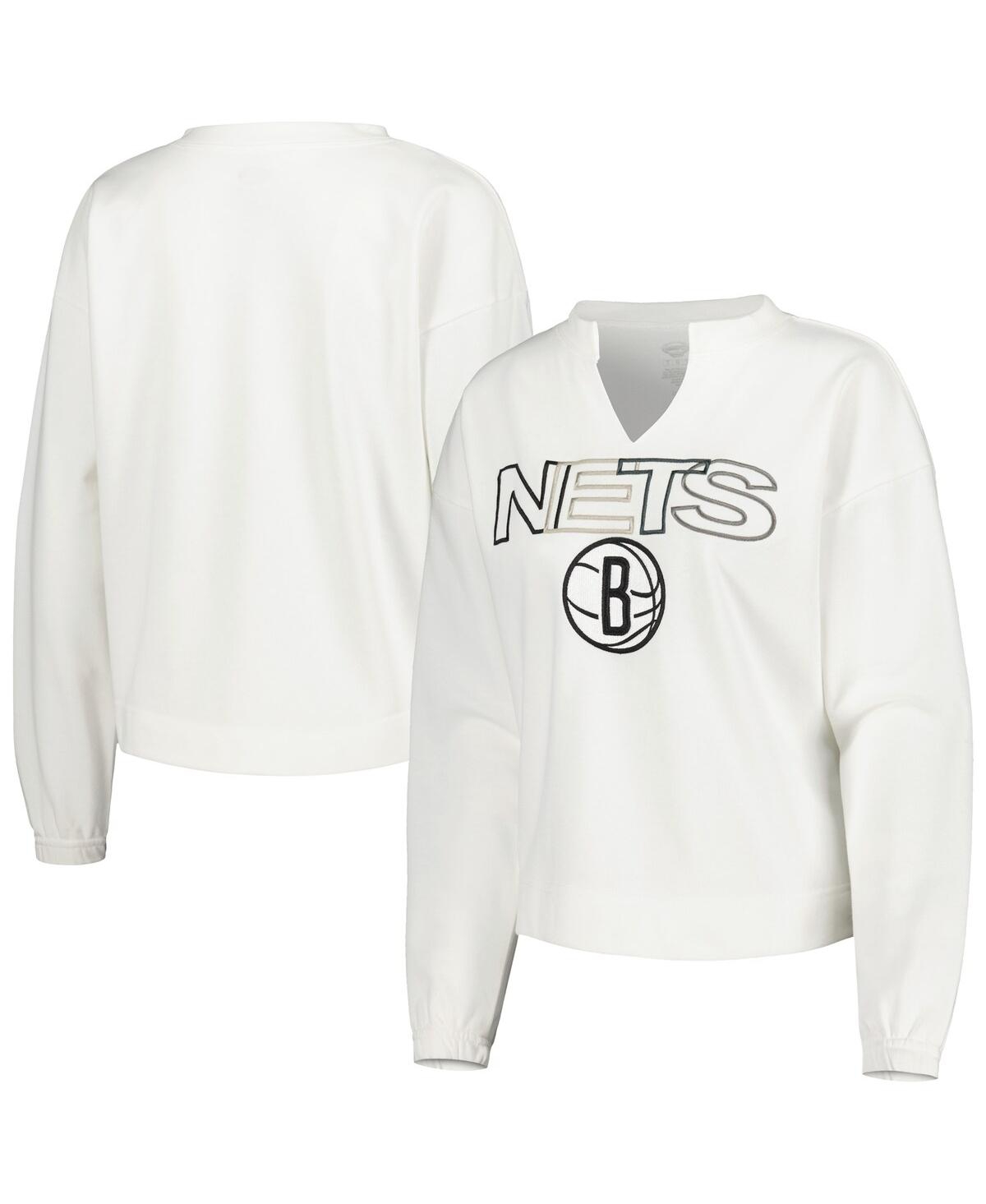 Women's Concepts Sport White Brooklyn Nets Sunray Notch Neck Long Sleeve T-shirt - White