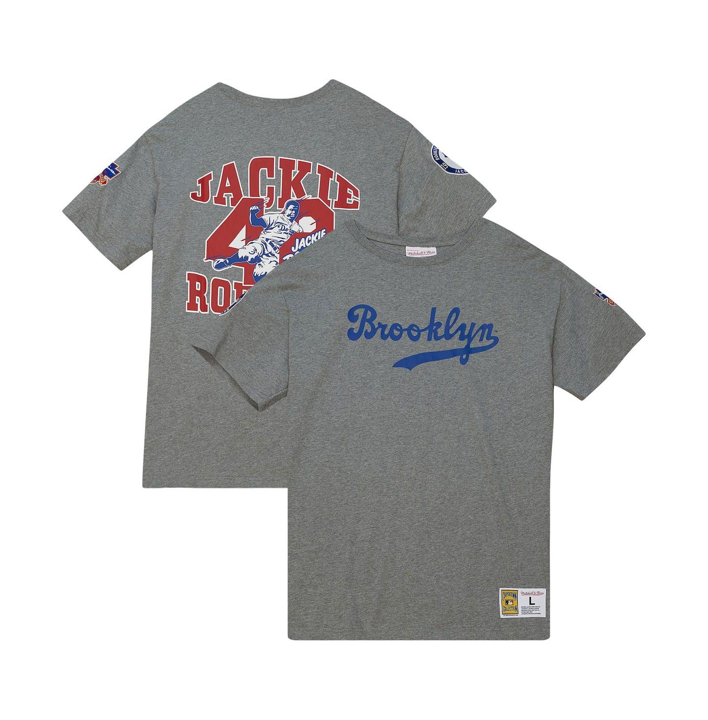 Мужская футболка Mitchell & Ness Jackie Robinson Gray Brooklyn Dodgers Cooperstown Collection Legends — фото 2