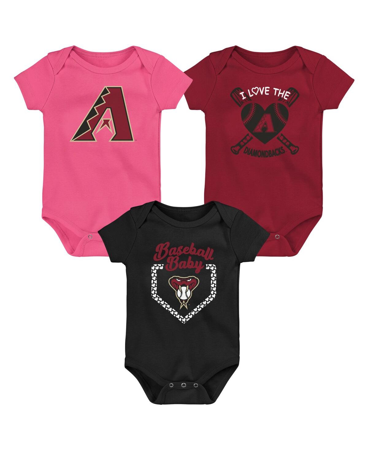 Shop Outerstuff Infant Boys And Girls Red, Black, Pink Arizona Diamondbacks Baseball Baby 3-pack Bodysuit Set In Red,black,pink