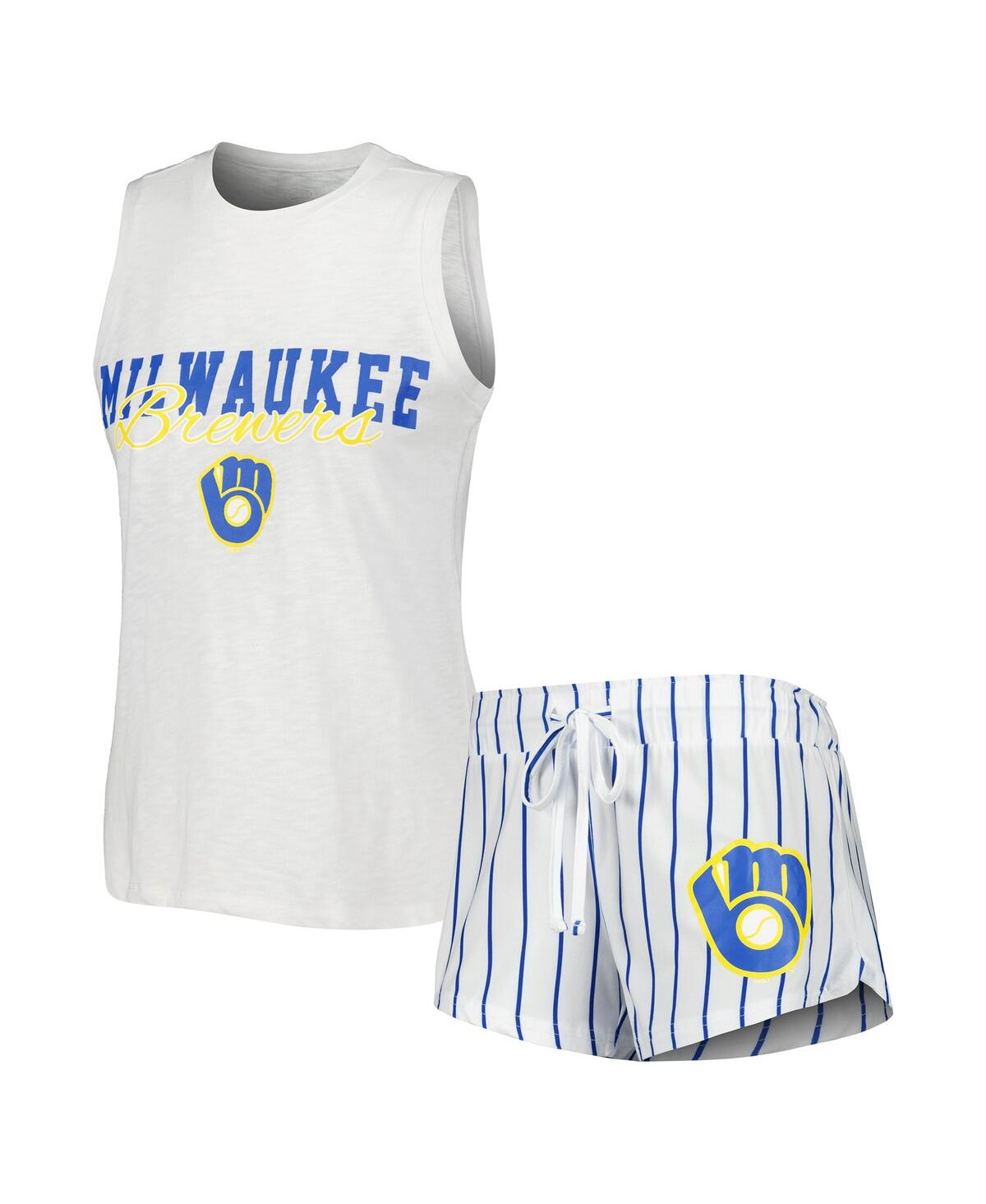 Shop Concepts Sport Women's  White Milwaukee Brewers Reel Pinstripe Tank Top And Shorts Sleep Set
