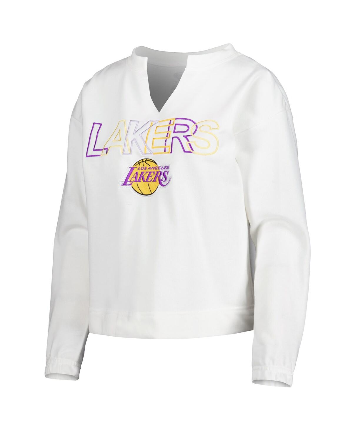 Shop Concepts Sport Women's  White Los Angeles Lakers Sunray Notch Neck Long Sleeve T-shirt