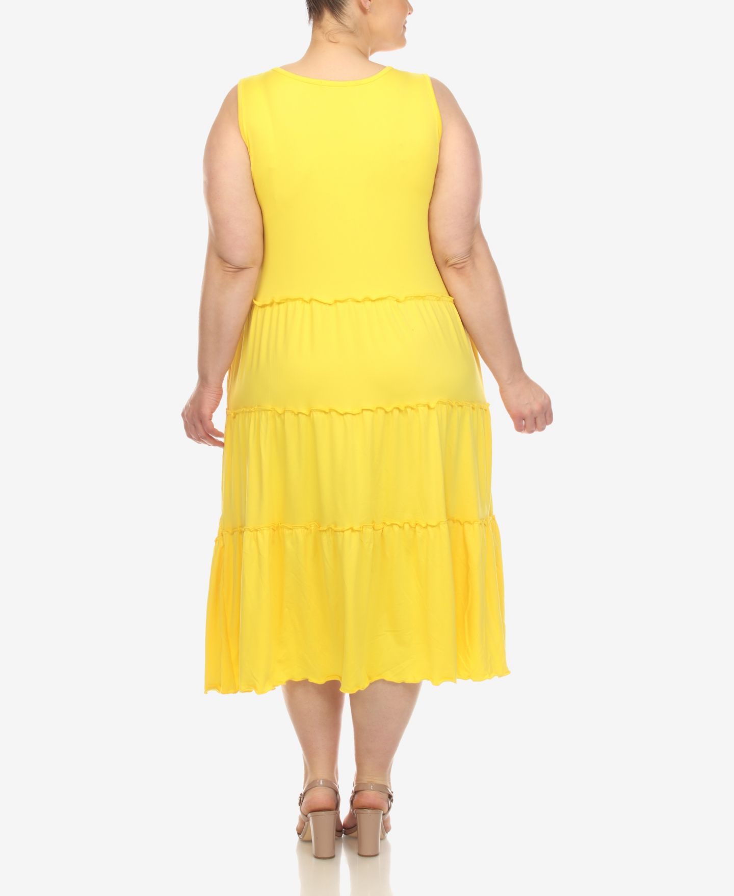 Женское платье White Mark Plus Size Scoop Neck Tiered Midi, цвет: Жёлтый — фото 2