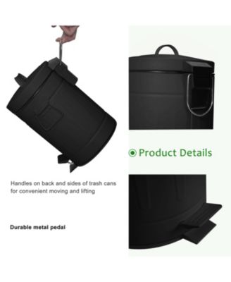 3.2 Gal./12 Liter and 0.8 Gal./3 Liter Old Time Style Round Black Color Metal Step-on Trash Can Set