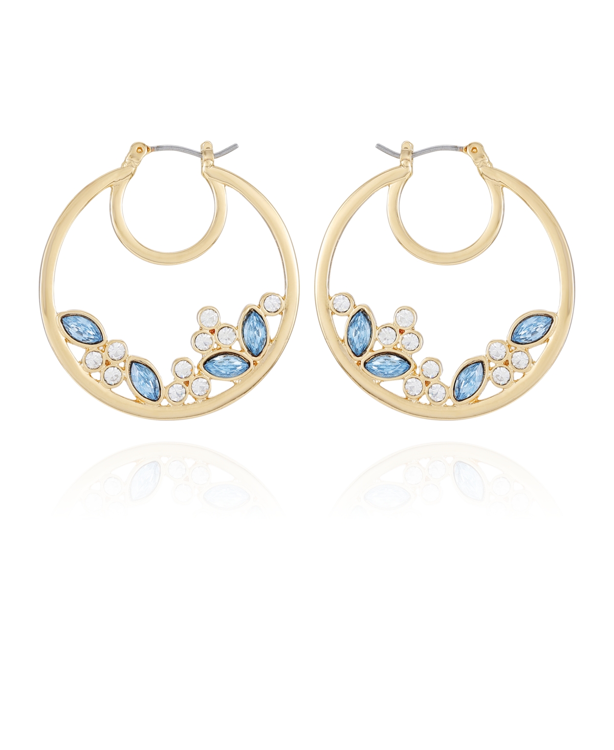 T Tahari Gold-tone Glass Stone Hoop Earrings