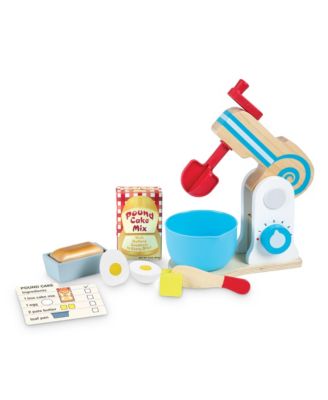 Melissa & Doug Wooden Make-a-Cake Mixer Set (11 pcs) - Play Food and Kitchen Accessories