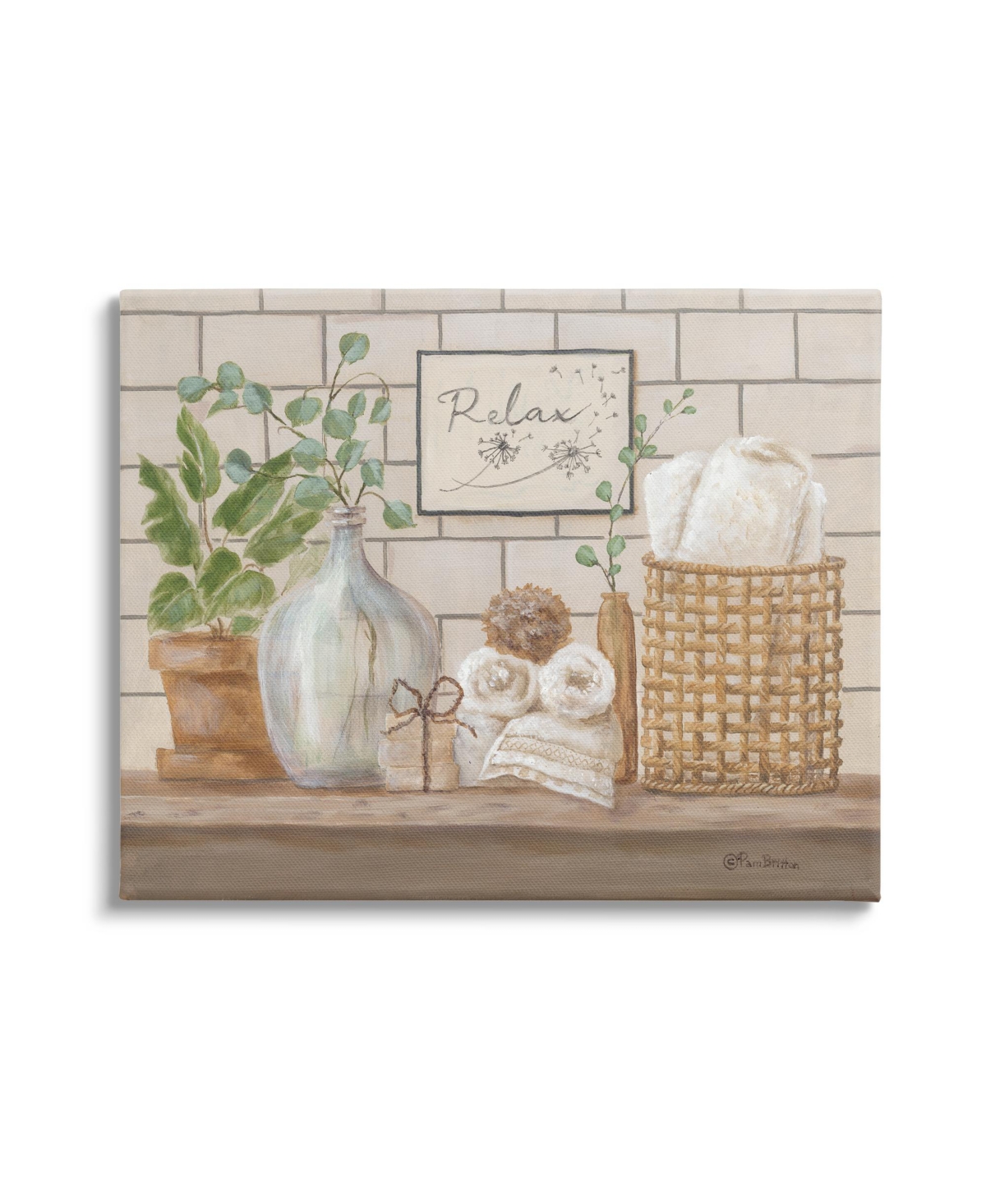 Stupell Industries Relax Uplifting Bathroom Scene Canvas Wall Art, 16" X 1.5" X 20" In Multi-color