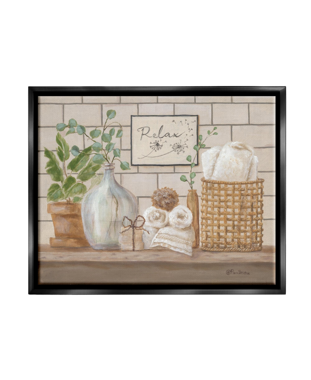 Stupell Industries Relax Uplifting Bathroom Scene Framed Floater Canvas Wall Art, 25" X 1.7" X 31" In Multi-color