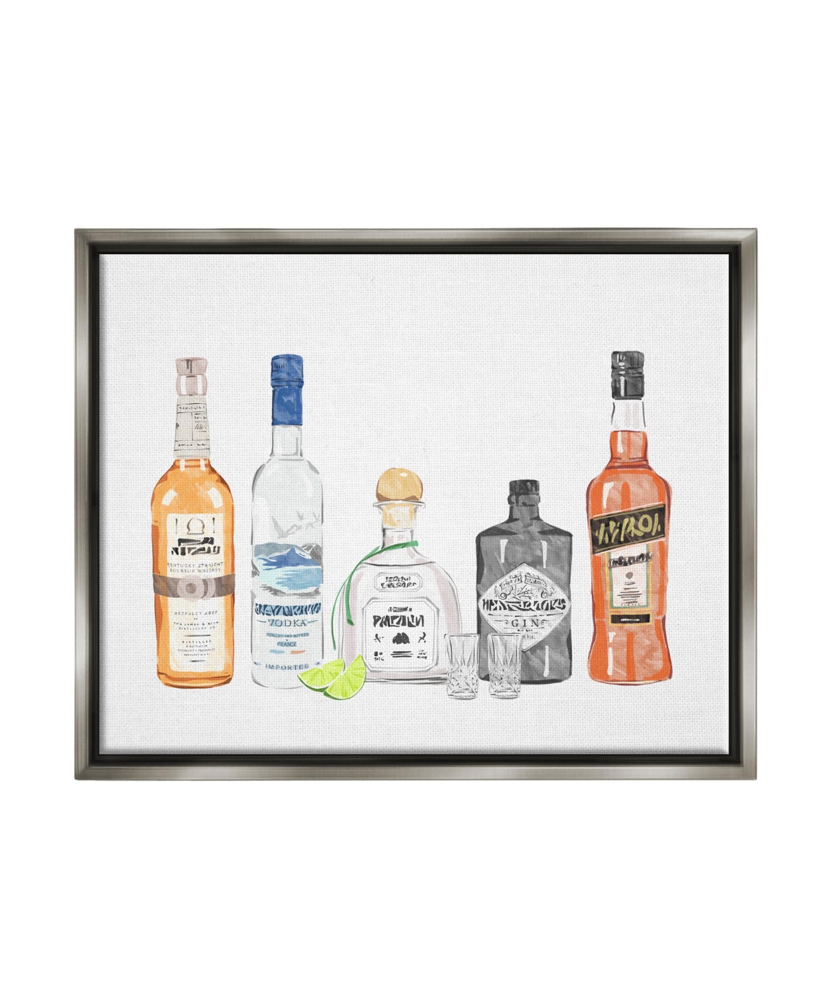 Stupell Industries Mixed Bar Liquor Bottles Framed Floater Canvas Wall Art, 17" X 1.7" X 21" In Multi-color