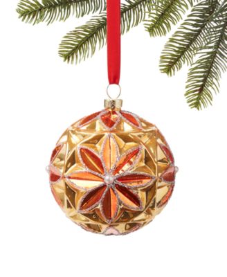 Holiday Lane - Citrus Sunshine Yellow and Orange Floral Ball Ornament