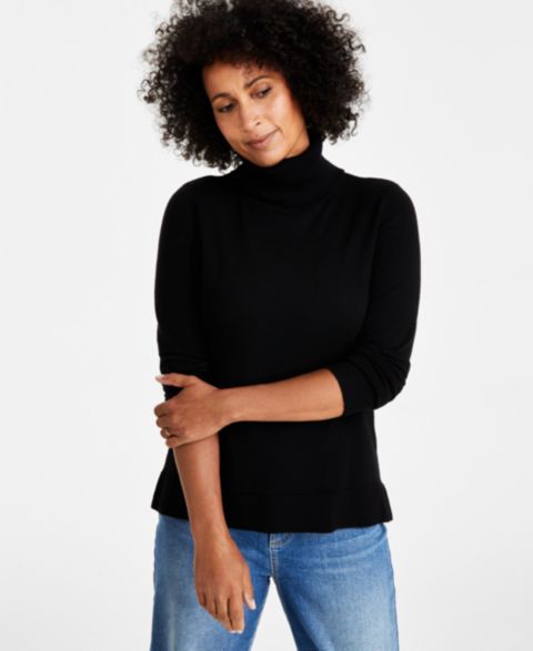 Женский свитер Style & Co Petite Long-Sleeve Turtleneck, цвет: Глубокий чёрный