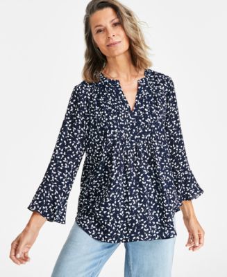 売れ筋商品|||スタイルアンドコー カットソー トップス レディース Plus Size Printed Ruffle Pintuck Top, Exclusively at Macy's Fiesta Yellow Combo Style & Co Women's Printed Pintuck Ruffle Sleeve Top