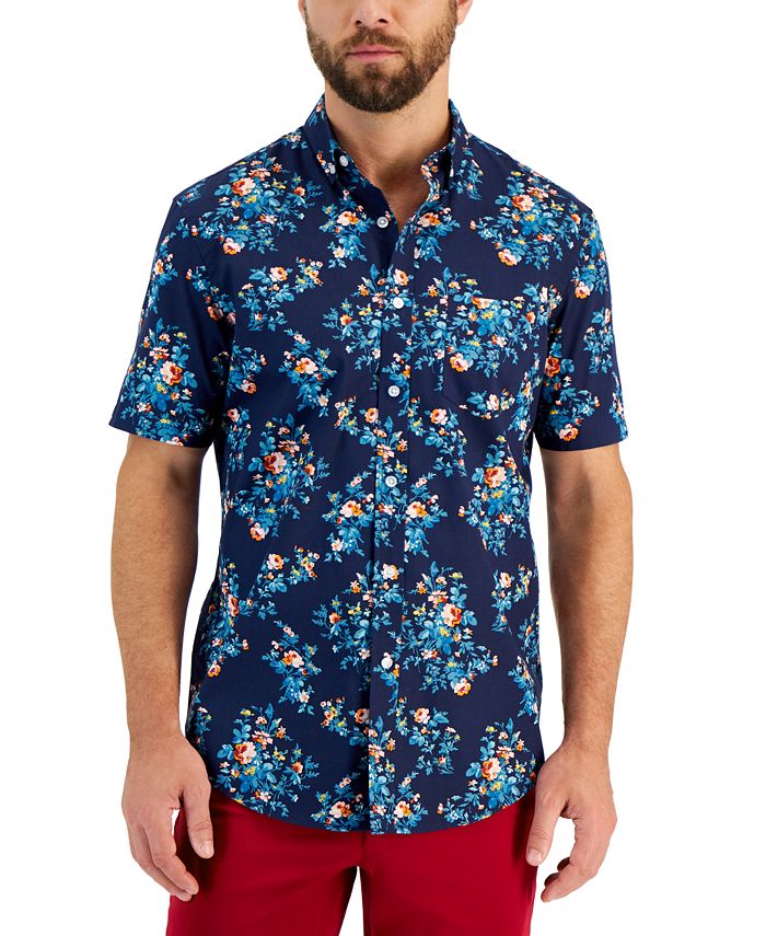 Club Room Men's Garden Floral Poplin Short-Sleeve Shirt, Created for ...