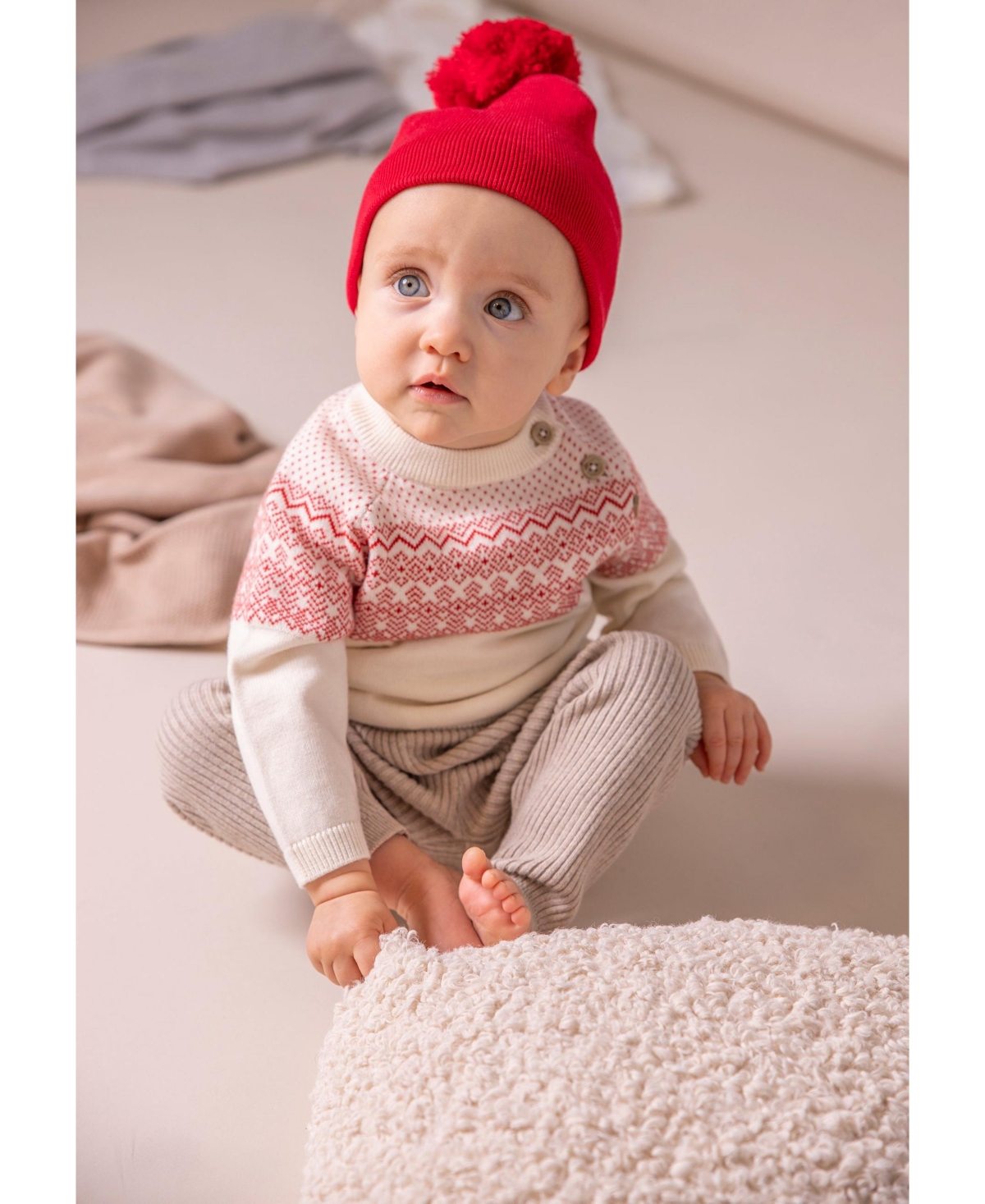 Stellou & Friends Baby Girls 100% Cotton Hat with Fleece Lining Beanie with Pom Pom