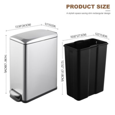 2.6 Gal./10 Liter Slim Stainless Steel Step-on Trash Can for Bathroom and Office