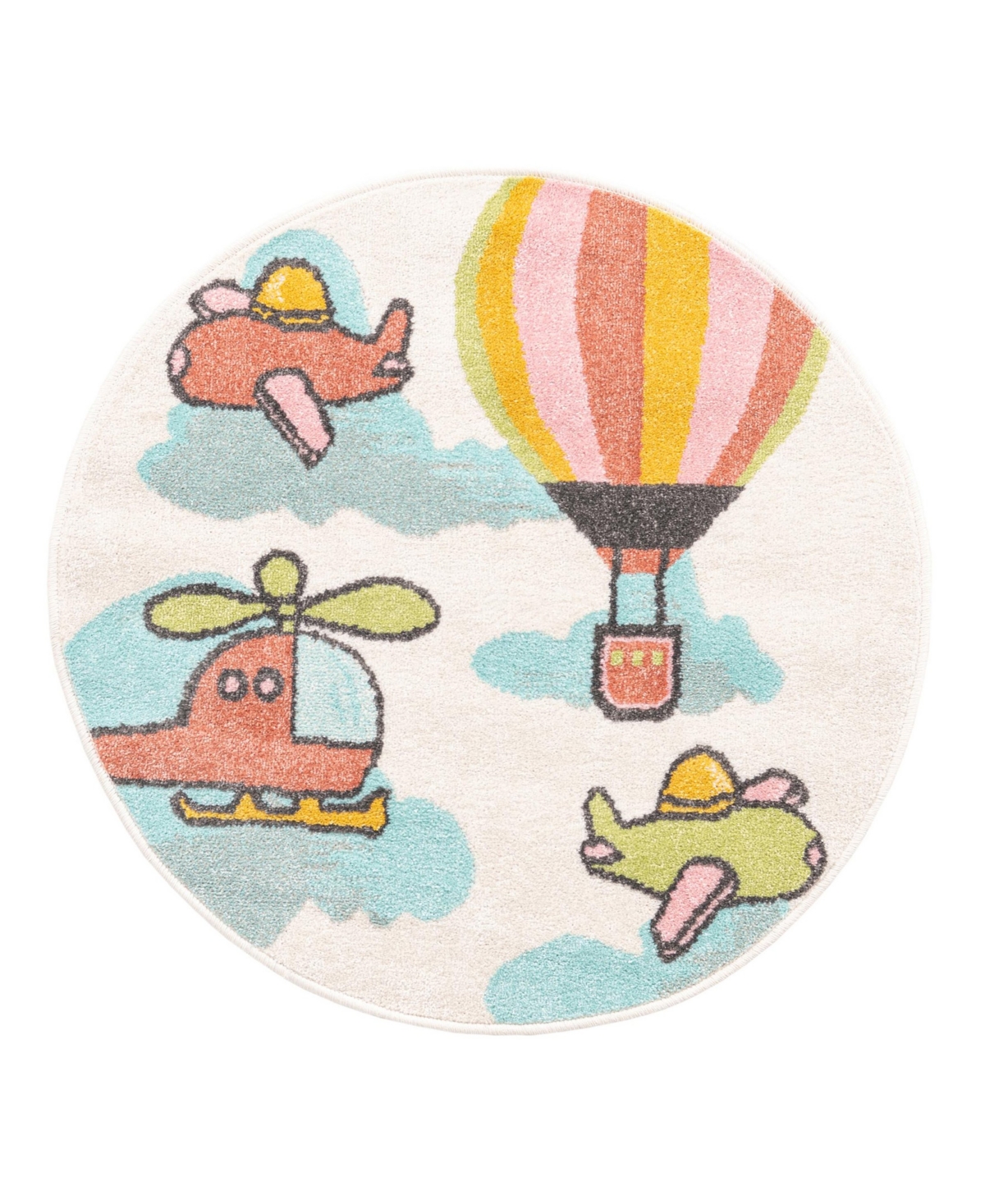 Bayshore Home Campy Kids Flying High 3'3" X 3'3" Round Area Rug In Multi