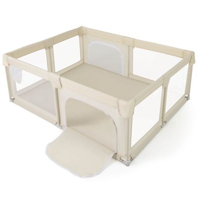 Costway Toddler Playpen Extra Large Activity Center Safety Play Yard w Gate - White 62$