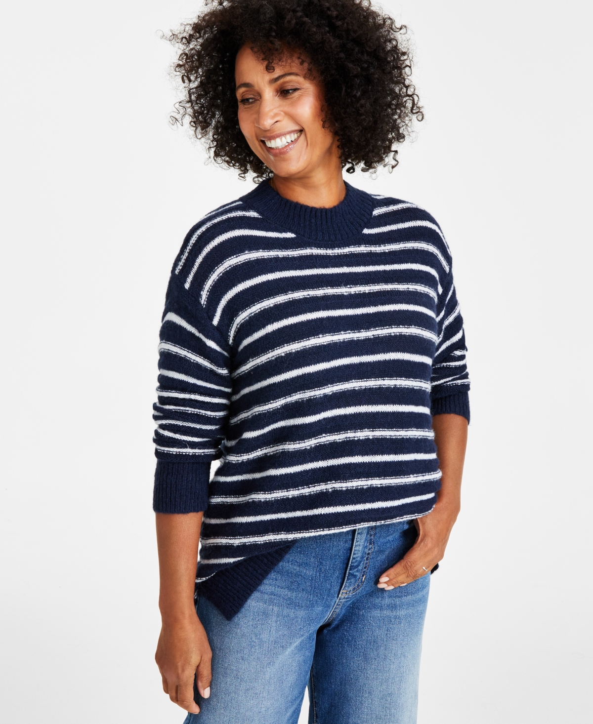 Shop Style & Co Women's Textured Crewneck Tunic Sweater, Regular & Petite, Created For Macy's In Industrial Blue
