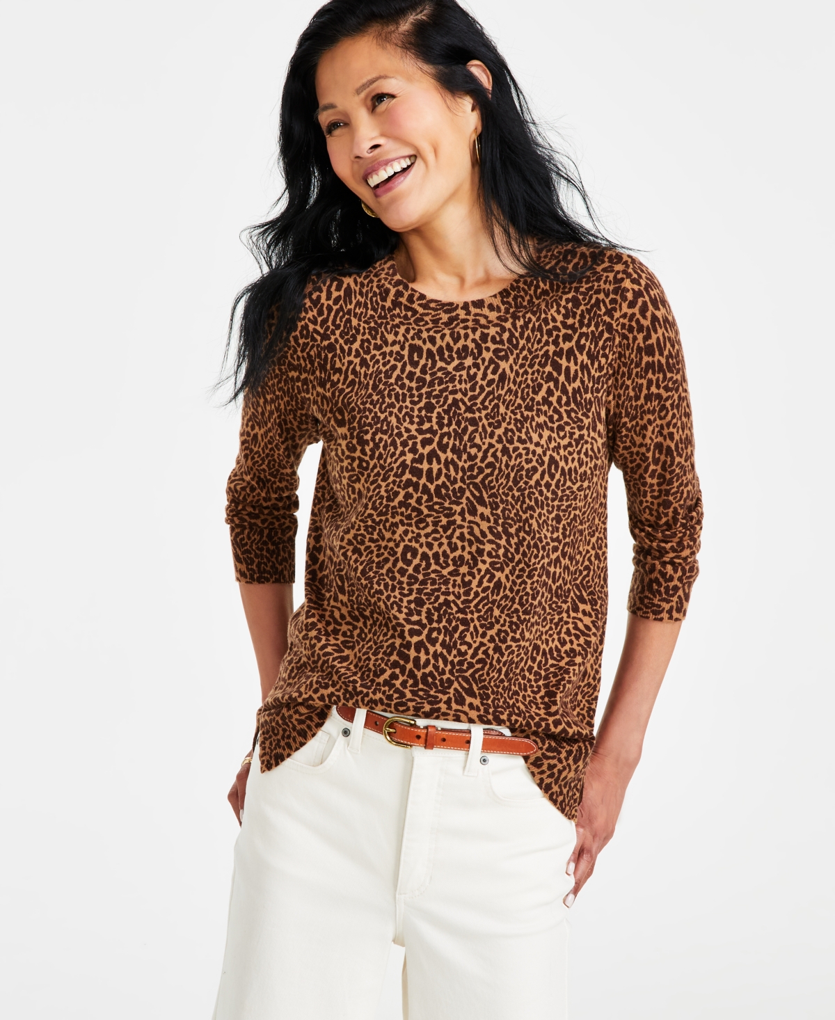 Style & Co Petite Crew-neck Sweater, Created For Macy's In Caramel Kiss