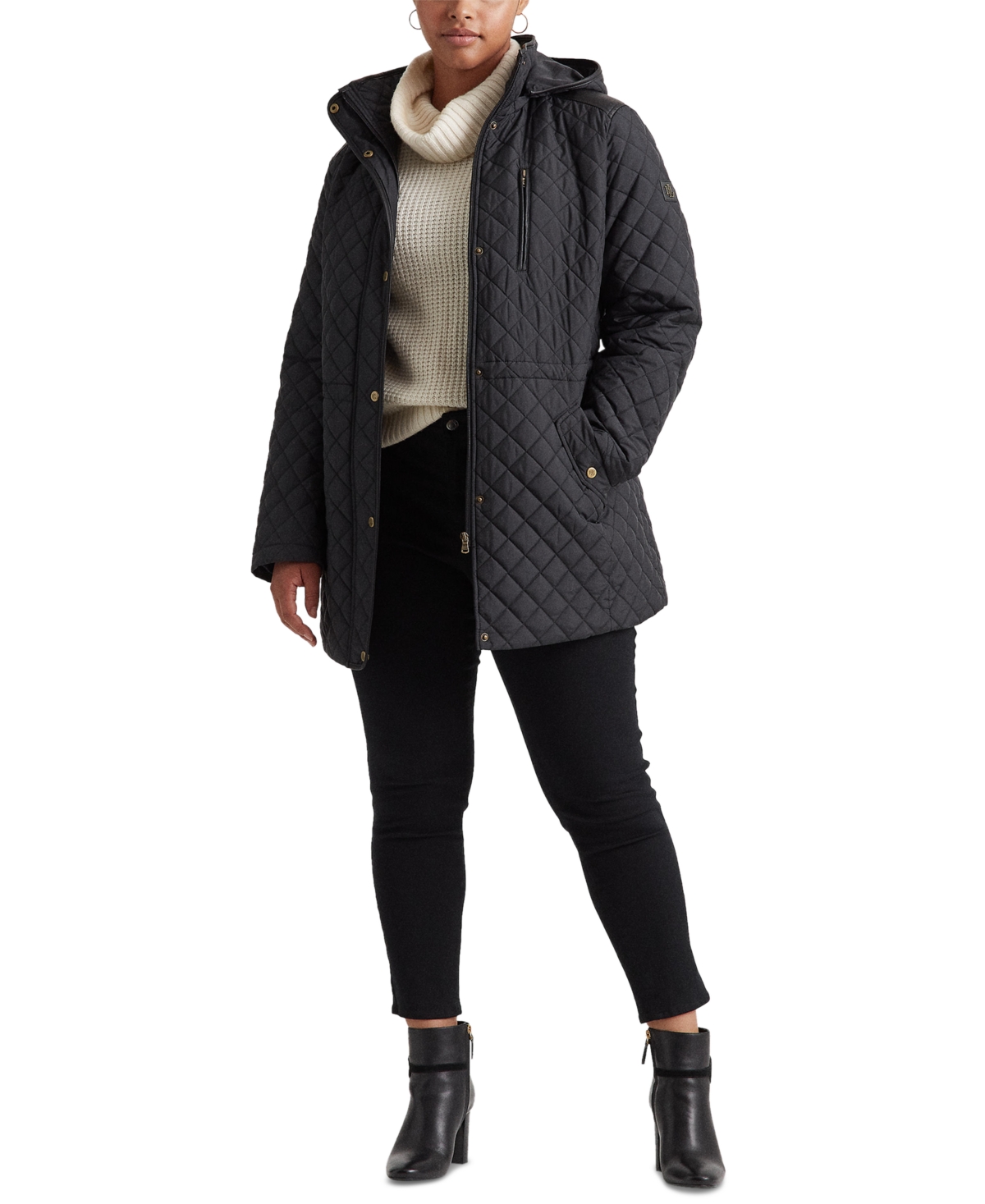 Lauren Ralph Lauren Women's Plus Size Hooded Quilted Coat, Created By Macy's In Black