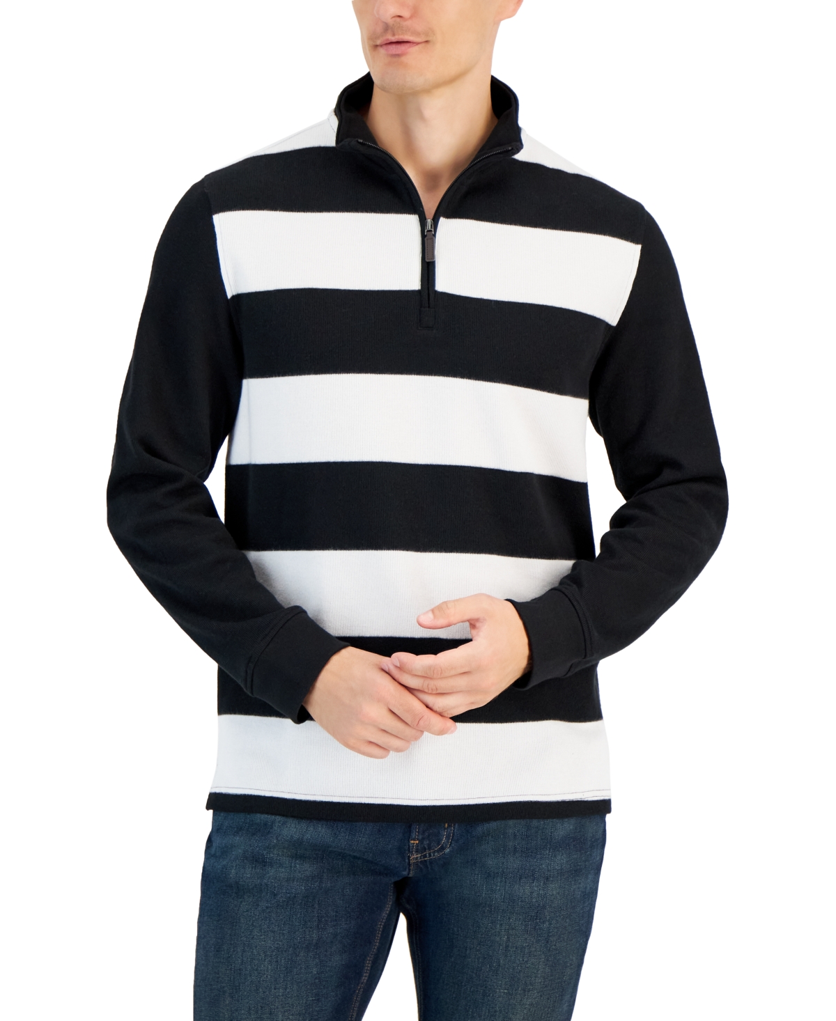 Men's Ribbed Vintage Stripe Shirt, Created for Macy's - White/black
