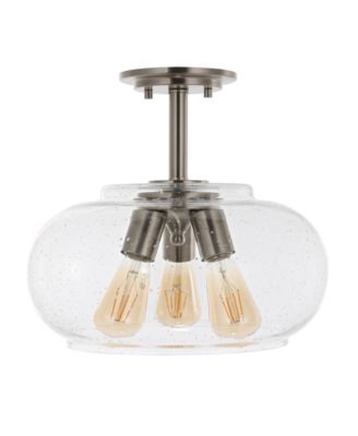 Lina 13.75" 3-Light Modern Industrial Iron, Seeded Glass LED Semi Flush Mount