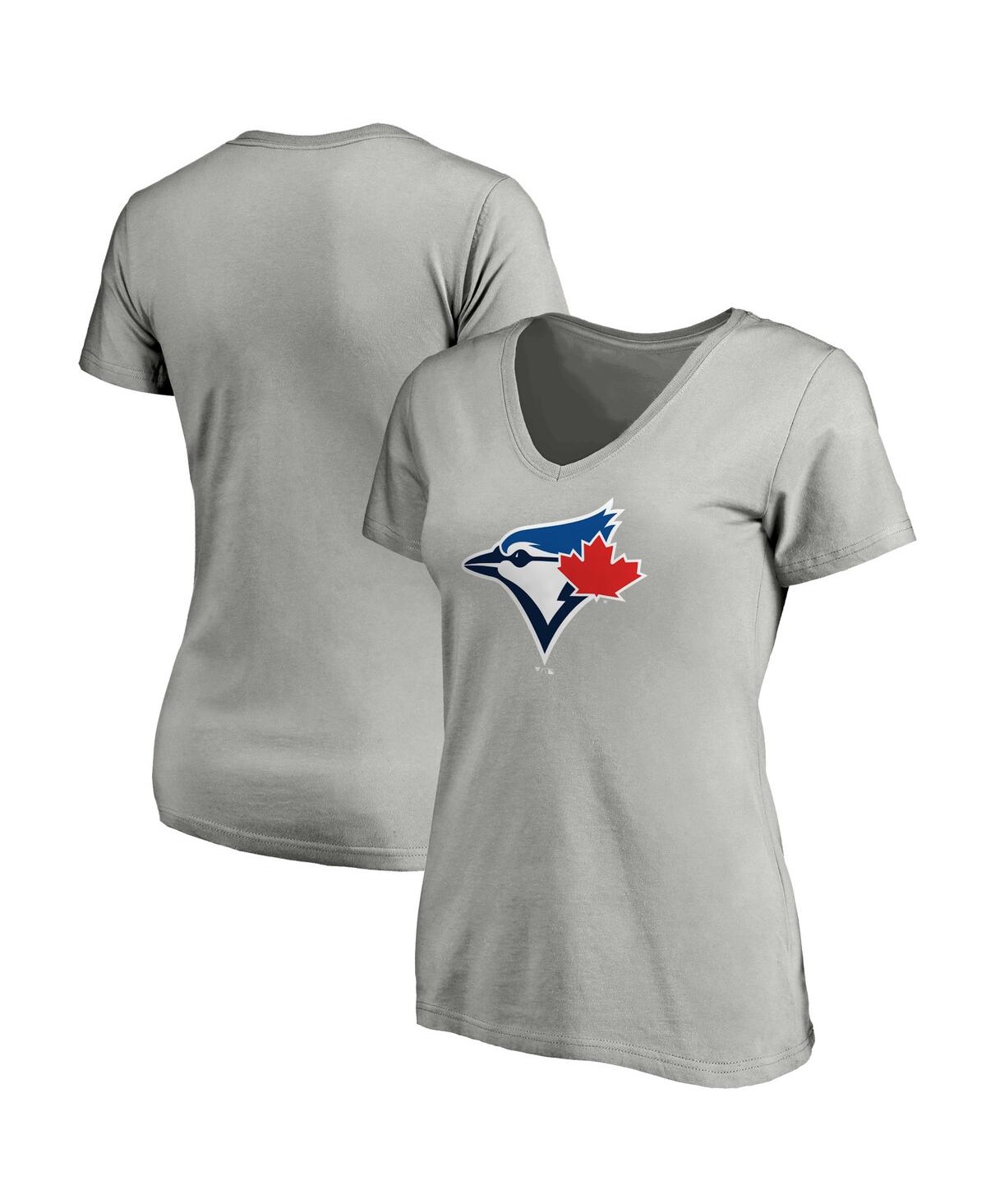 Fanatics Women's  Branded Heathered Gray Toronto Blue Jays Core Official Logo V-neck T-shirt