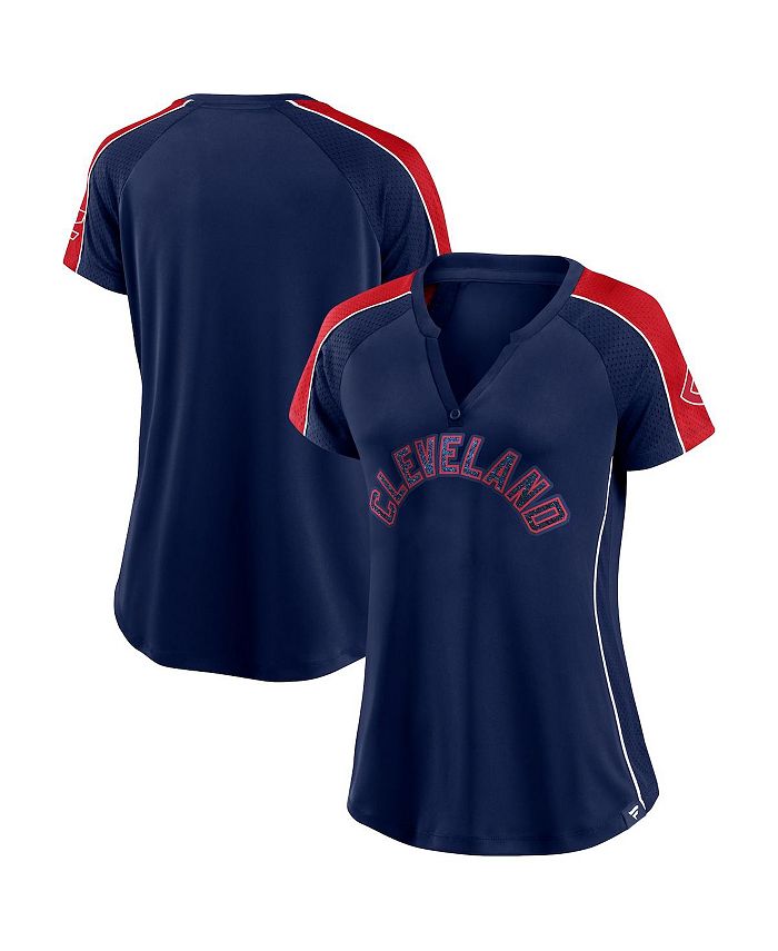 Fanatics Branded Women's Navy Cleveland Indians Official Logo Long Sleeve V-Neck T-Shirt - Navy