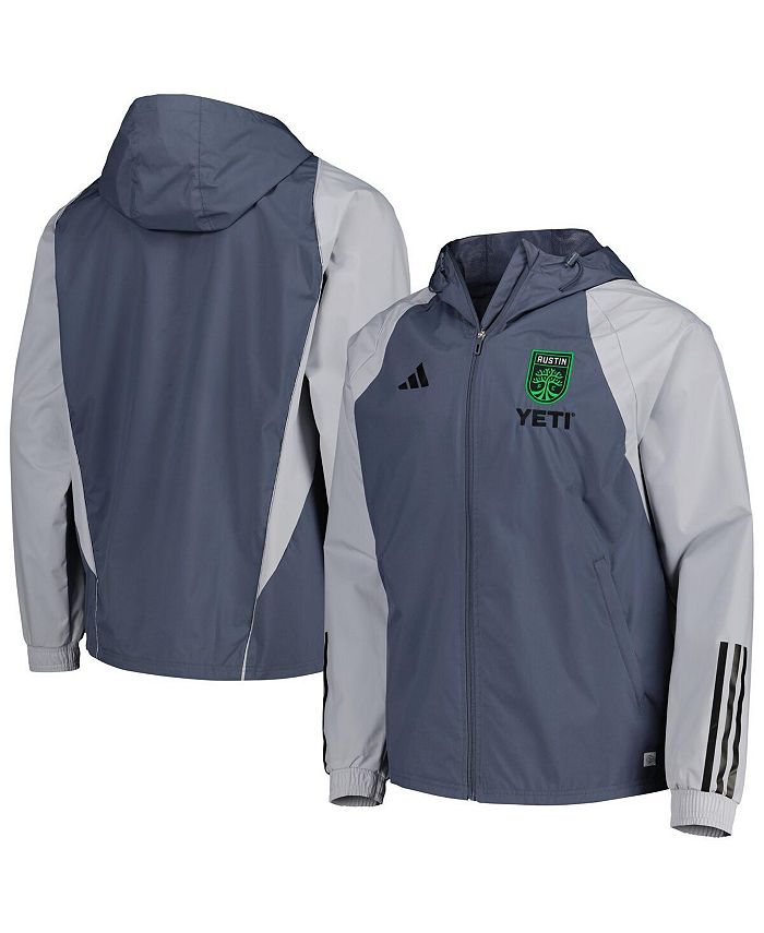 adidas Men s Charcoal Austin FC All Weather Raglan Hoodie Full Zip