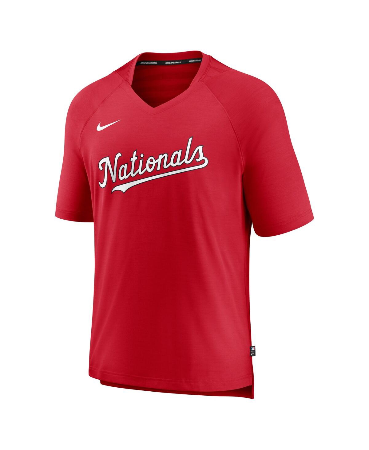 Shop Nike Men's  Red Washington Nationals Authentic Collection Pregame Raglan Performance V-neck T-shirt