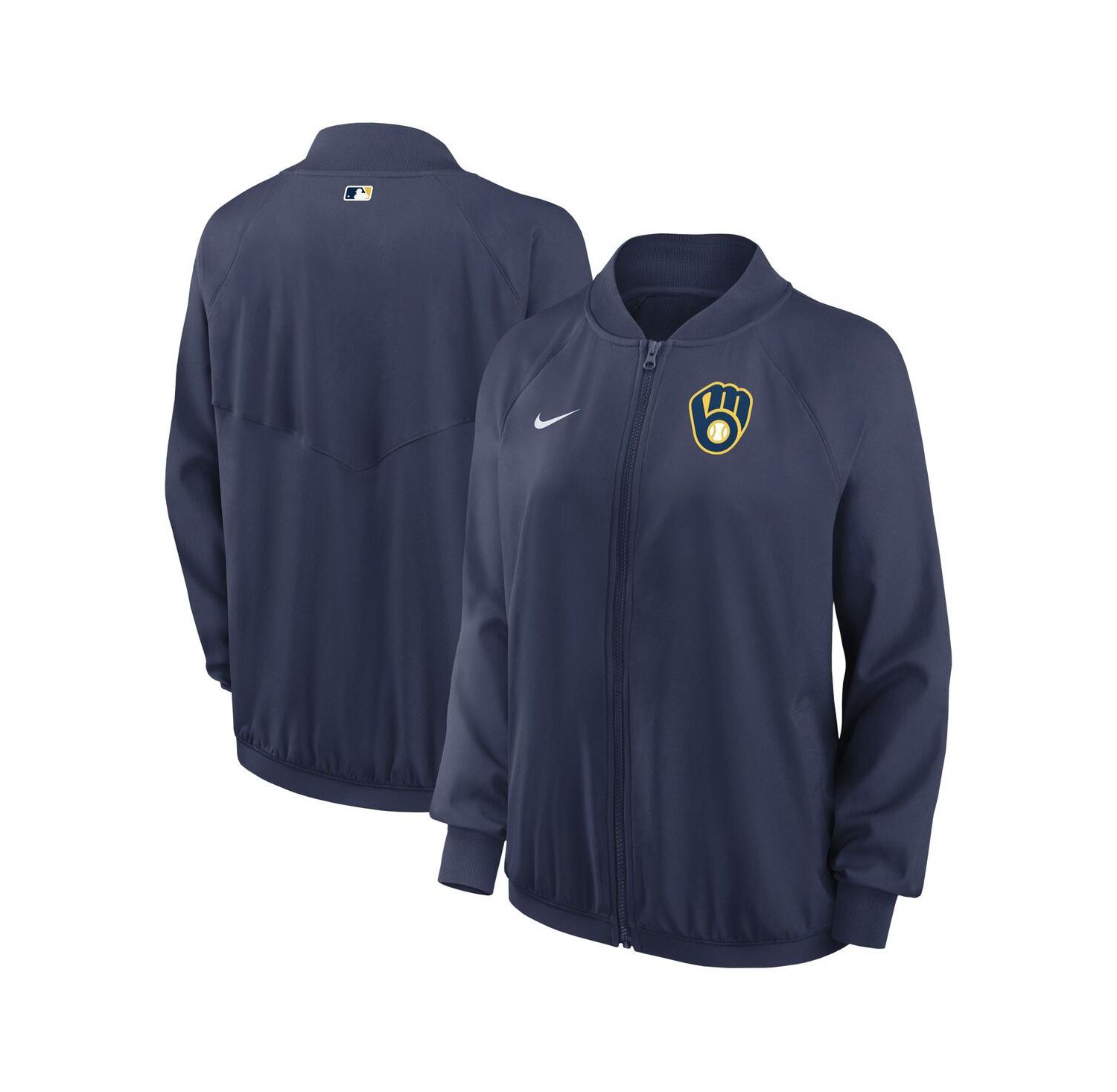 Women's Navy Milwaukee Brewers Authentic Collection Team Raglan Performance Full-Zip Jacket