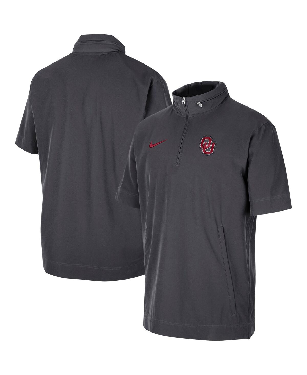 Men's NikeOklahoma Sooners Coaches Half-Zip Short Sleeve Jacket - Anthracite