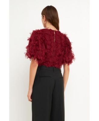 Women's Gridded Mesh Feathered Cropped Top