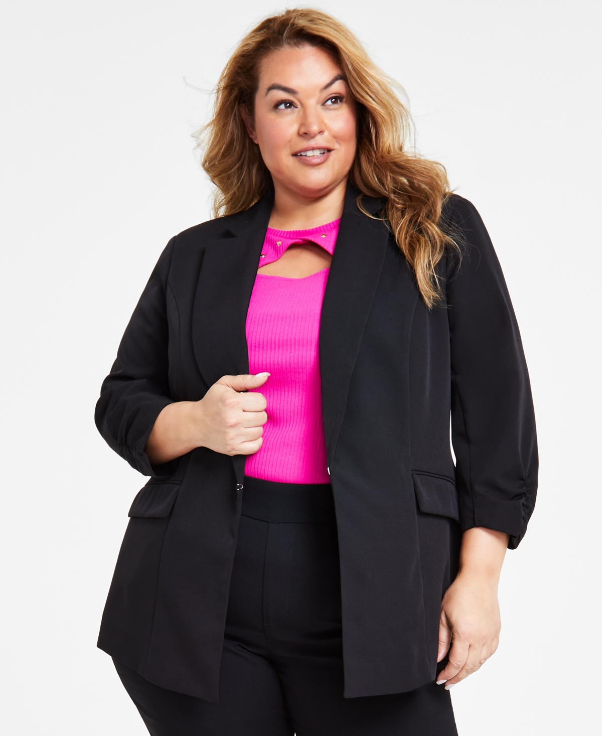 INC INTERNATIONAL CONCEPTS PLUS SIZE 3/4-SLEEVE BLAZER, CREATED FOR MACY'S 