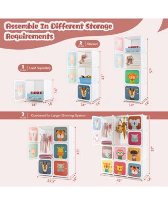 12-Cube Kids Wardrobe Baby Dresser Bedroom Armoire Clothes Hanging Closet with Door