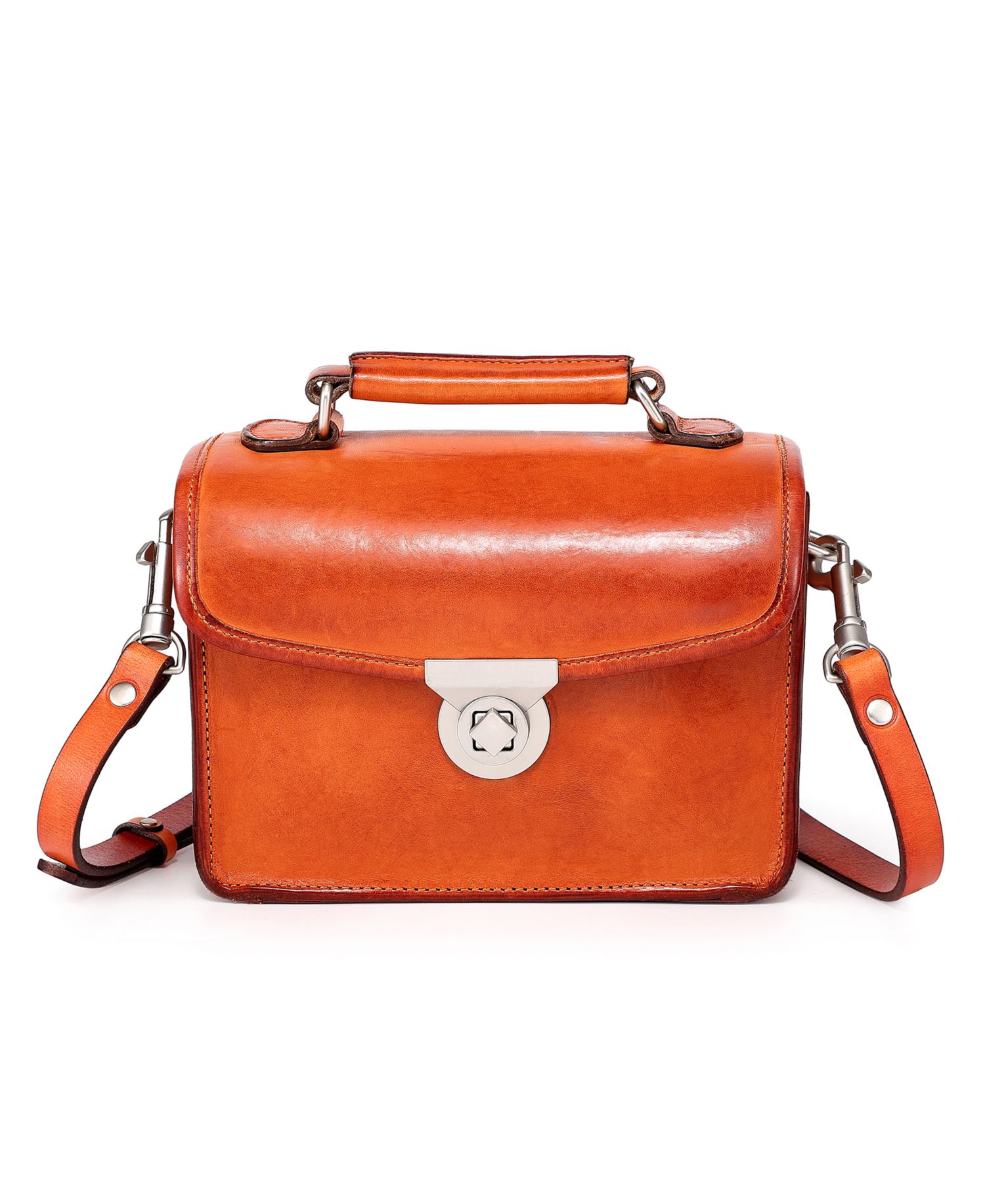 Laurel Mini Leather Convertible Pushlock Crossbody Bag