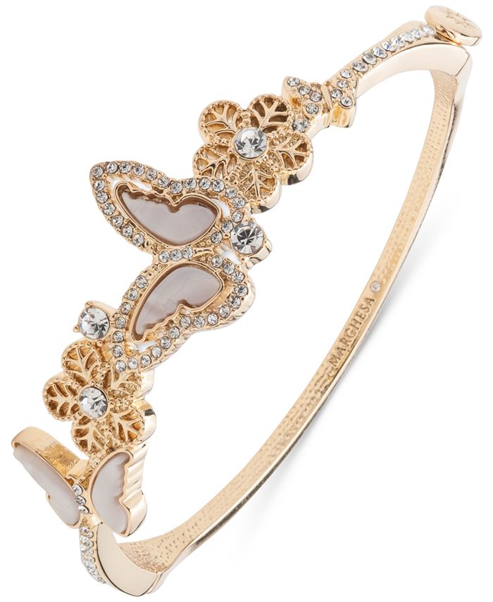 Marchesa Gold Tone Mother of Pearl Crystal Butterfly Flower