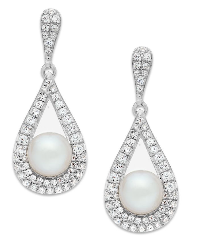 Macy's Cultured Freshwater Pearl (5-1/2mm) and Diamond (1/2 ct. t.w ...